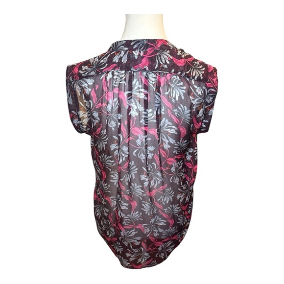 Rebecca Taylor 100% Silk Sheer Magenta Floral Print Blouse Sz 4 Feminine - Picture 4 of 8